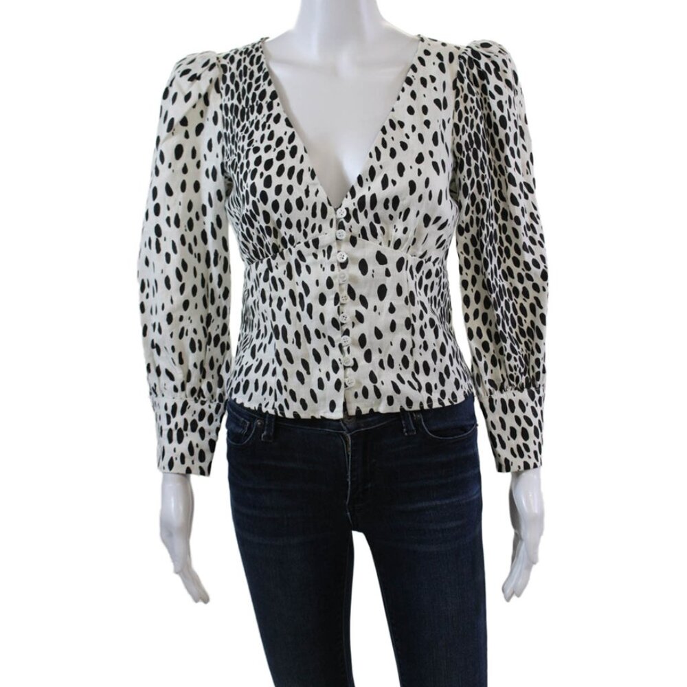 Reformation Womens Linen Spotted Print Buttoned Detail Blouse